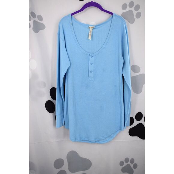 Free People Weekend Vibe Pajama Top Long Sleeve Button Neck Chambray Size Small - Picture 3 of 9